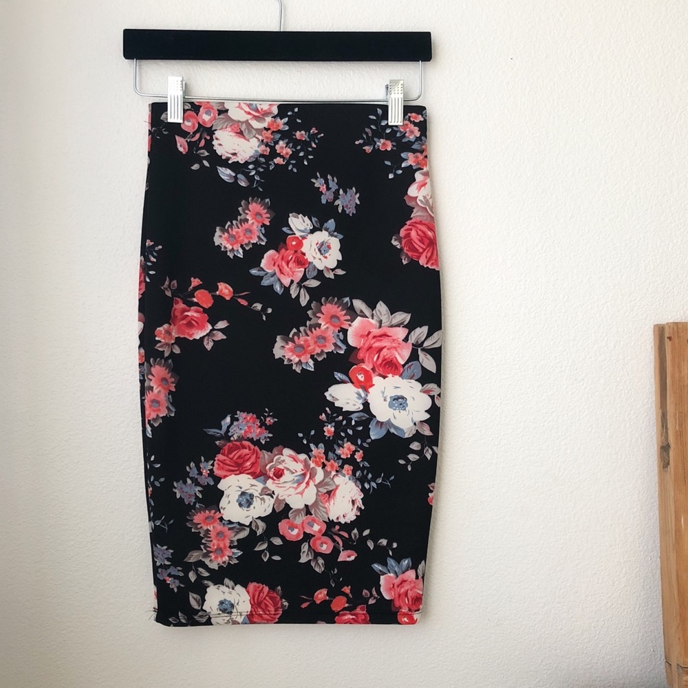 Floral Midi Pencil Bodycon Skirt